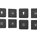 Black Smart Home Switch Panels Featuring Light Fan Sound Function Icons 3d model