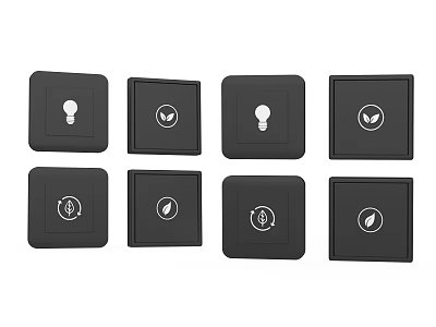 Black Smart Home Switch Panels Featuring Light Fan Sound Function Icons 3d model
