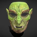Green Fantasy Decorative Mask With Tusked Bearded Face And Golden Ear Rings