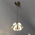 Vintage Stained Glass Chandelier With Brass Hanging Chain And Dome Shade Design