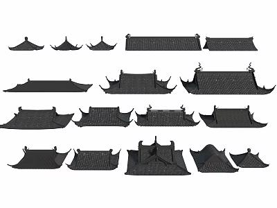 Traditional Chinese Architectural Roof Components With Various Curved Eave Designs 3d model