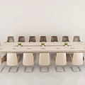 Modern Conference Room Interior Design With Long Table Potted Plants And Chairs