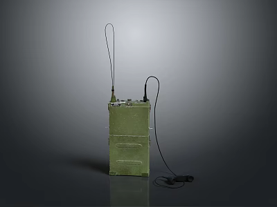 Military Weapon Communication Device In Green With Antennas And Connected Cables 3d model