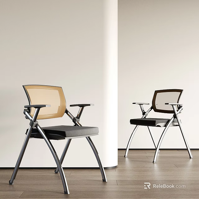 Minimalist Office Chair With Beige Dark Brown Backrest Gray Black Seat And Metal Frame 3d model 