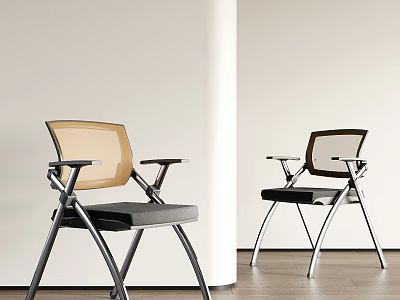 Minimalist Office Chair With Beige Dark Brown Backrest Gray Black Seat And Metal Frame 3d model
