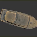 Yellow Motorboat with Cabin Railing and Worn Surface on Dark Background with Reflection