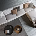 Light Beige L shaped Sectional Sofa with Decorative Pillows Round Coffee Tables Modern Interior