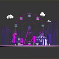 Colorful Kids Playground With Pink Circular Base Purple Railings And Cloud Decorations