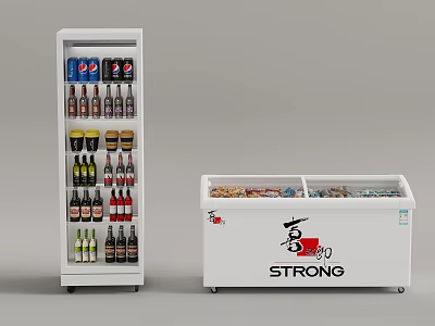 Upright Display Refrigerator And Chest Freezer With Bottled Beverages And Frozen Foods By Strong 3d model