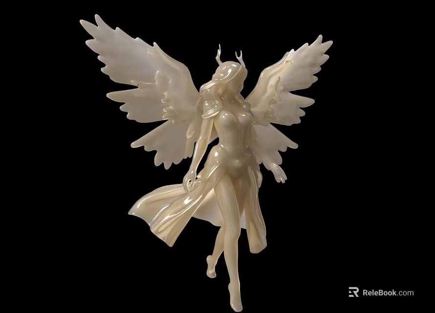 White Angelic Decorative Ornament Set With Flowing Robe And Intricate Wings For Home Decor 3d model 