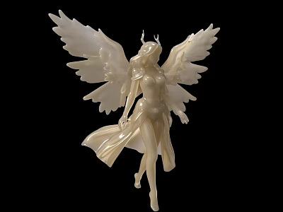 White Angelic Decorative Ornament Set With Flowing Robe And Intricate Wings For Home Decor 3d model