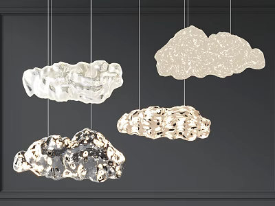 Elegant Cloud Shaped Chandeliers Hanging With Modern White And Metallic Glass Design 3d model