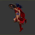 Game Movie Character Wonder Woman Holding Shield And Sword Wearing Red Cape Top Blue Shorts