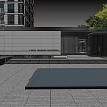 Modern Sales Office Building With Glass Curtain Walls Water Pond And Greenery