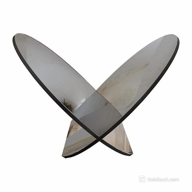 Modern Minimalist Decorative Ornament Set With Crossed Curved Mirrored Surfaces And Metal Frames 3d model 