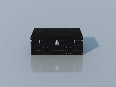 Black Storage Trunk Featuring Flat Swing Door With Metal Rivets And Lock 3d model