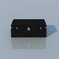 Black Storage Trunk Featuring Flat Swing Door With Metal Rivets And Lock