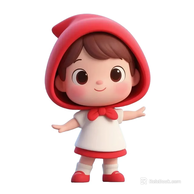 Cute Cartoon Game Character With Red Hood White Dress And Red Bow 3d model 
