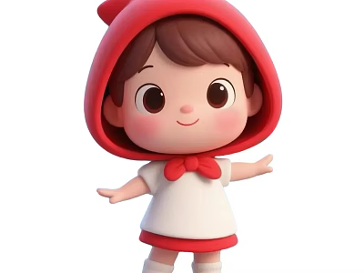 Cute Cartoon Game Character With Red Hood White Dress And Red Bow 3d model