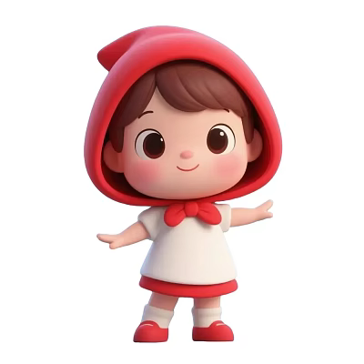 Cute Cartoon Game Character With Red Hood White Dress And Red Bow 3d model