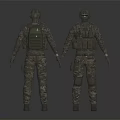 Military Soldiers in Camouflage Uniforms With Helmets Backpacks and Tactical Vests Front Back Views