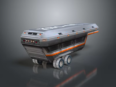 Futuristic Silver Gray Transport Vehicle With Orange Accents Multiple Wheels And Modern Sci Fi Design 3d model