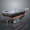 Futuristic Silver Gray Transport Vehicle With Orange Accents Multiple Wheels And Modern Sci Fi Design