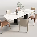 Modern Dining Table Set With White Marble Top And Six Beige Brown Chairs 3d model