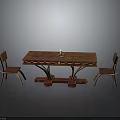 Wooden Dining Table and Chairs Set with Carved Details Unique Curved Base and Candle Holder