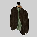 Brown Open Front Coat With Green Checkered Inner Layer And Side Pockets 3d model