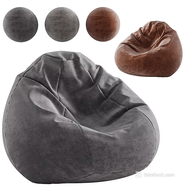 Comfortable Velvet Bean Bag Chair In Grey And Brown Colors For Living Room Use 3d model 