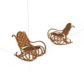Two Wicker Rocking Lounge Chairs With Perforated Design And Curved Rockers