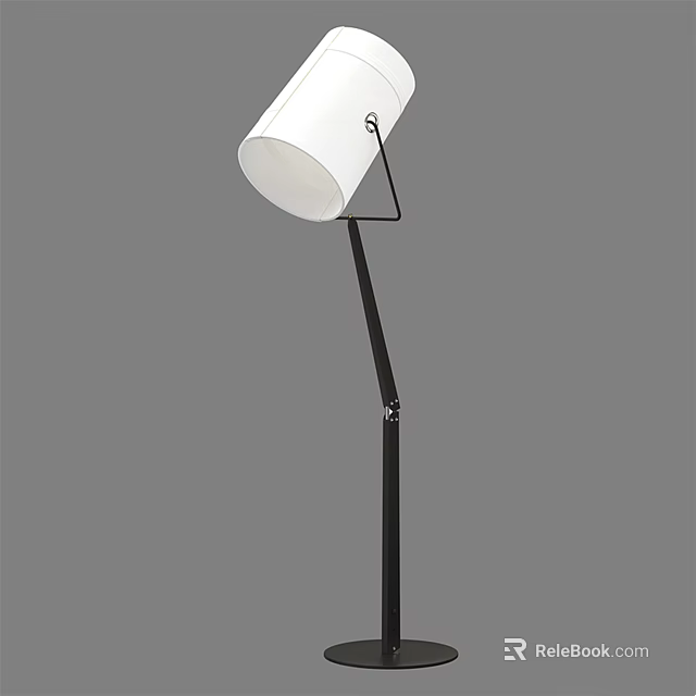 Modern Floor Lamp With White Shade And Black Metal Stand For Living Room 3d model 
