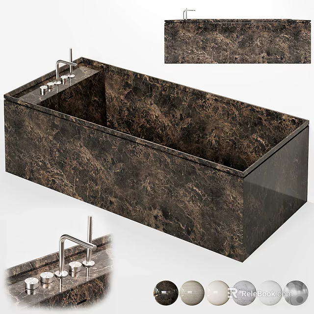 Modern Marble Bathtub Design Featuring Smooth Surface And Chrome Faucet 3d model 