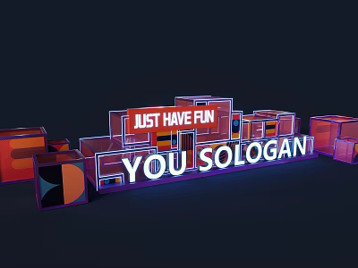 Commercial Landscape With Neon Signs 3D Blocks And Business Slogan 3d model