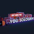 Commercial Landscape With Neon Signs 3D Blocks And Business Slogan