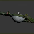 Radio Telescope Model With Circular Dish Surrounded By Greenery Paths And Small Building