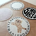 Diverse Designed Round Rugs With Alphabet Patterns Cartoon Cat And Chill Vibes Text