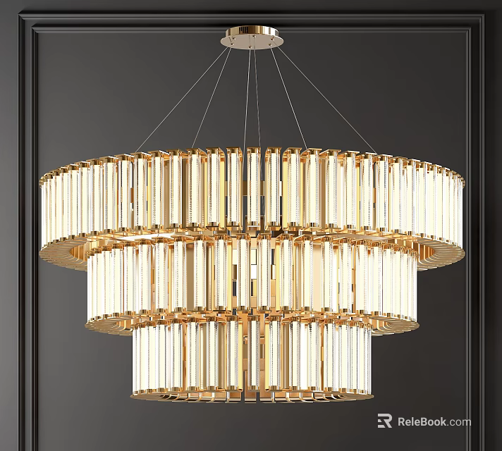 Elegant Multi Layer Crystal Chandelier With Gold Frame And Clear Strips For Luxury Interior 3d model