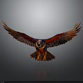 Red and Blue Eagle Spreading Wings Against Gray Background With Reflection