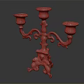 Vintage Ornate Metal Candelabra With Three Light Branches And Intricate Carvings