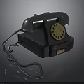 Vintage Rotary Telephone With Metal Handset Gold Dial Black Body And Curved Cord