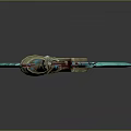 Ornate Blue And Gold Axe Weapon With Mythical Carvings And Red Gem