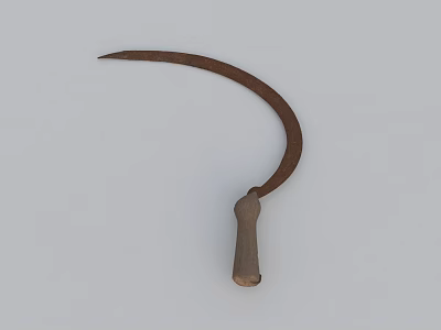 Rusty Sickle With Wooden Handle Classic Vintage Weapon Design 3d model
