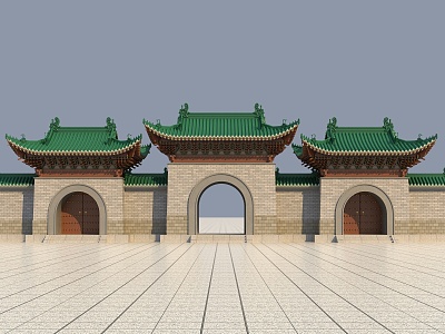 Ancient Archway Ancient Architecture Chinese New Chinese Style Hall Gate Effect Diagram model