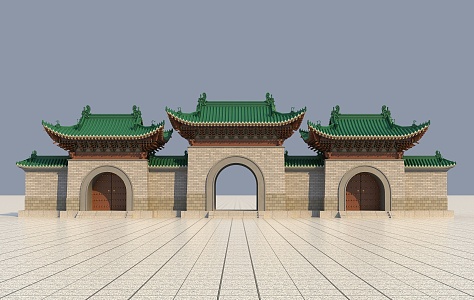 Ancient Archway Ancient Architecture Chinese New Chinese Style Hall Gate Effect Diagram 3d model