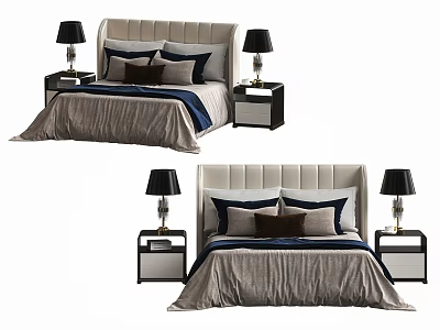 Modern Double Bed Interior With Bedside Tables Lamps And Decorative Bedding 3d model
