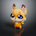 Cute 3D Cartoon Little Fox Game Movie Character With Yellow Fur And Big Blue Eyes