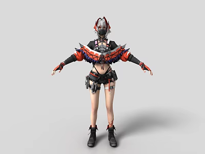 Game Movie Character In Armored Red Black Outfit With Spiked Shoulder Armor And Intricate Helmet 3d model