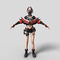Game Movie Character In Armored Red Black Outfit With Spiked Shoulder Armor And Intricate Helmet